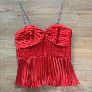 AMUR Pleated Bustier Top with Rhinestone Straps